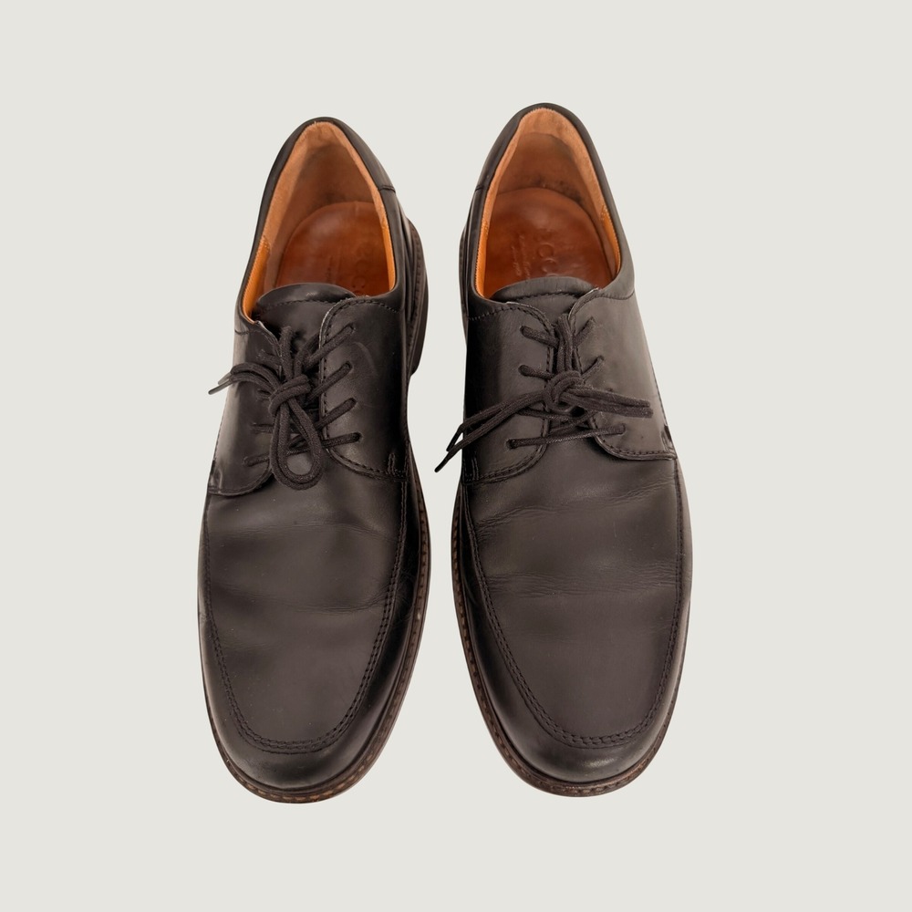 ECCO Mens Black Leather Apron Toe Derby Shoes Lace Up Dress Shoes EU 43 US 9-9.5